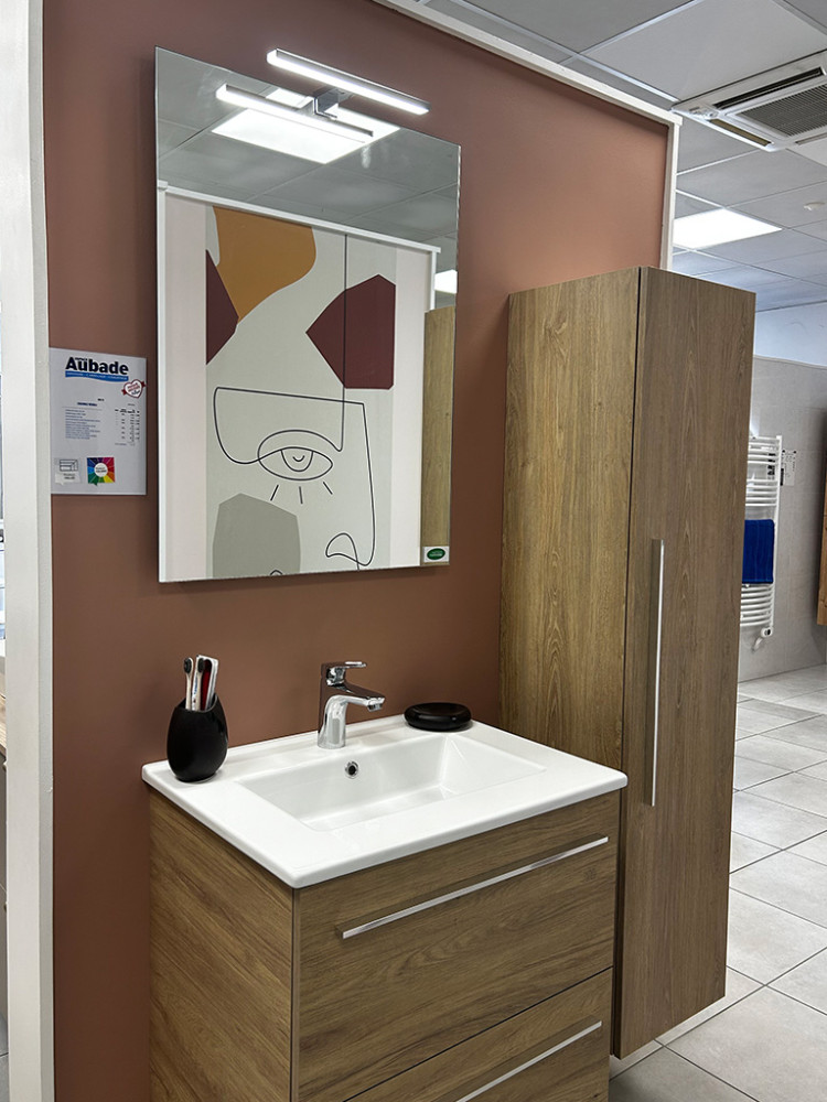 Ensemble meuble salle de bains suspendu et miroir rectangulaire